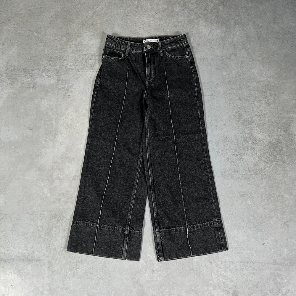 Wide Leg Straight ZARA Black Baggy Women's Jeans Size 2 Mid Rise Denim
